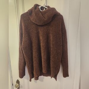 Chenille cowlneck sweater, coffee brown color, size large